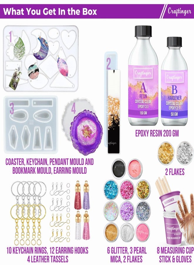 Craftinger مجموعة كرافتينجر المطورة المتكاملة مع 200 غرام من الراتنج لصنع قلادة، أقراط، سلسلة مفاتيح، وقاعدة أكواب، متعددة الألوان - Image 2